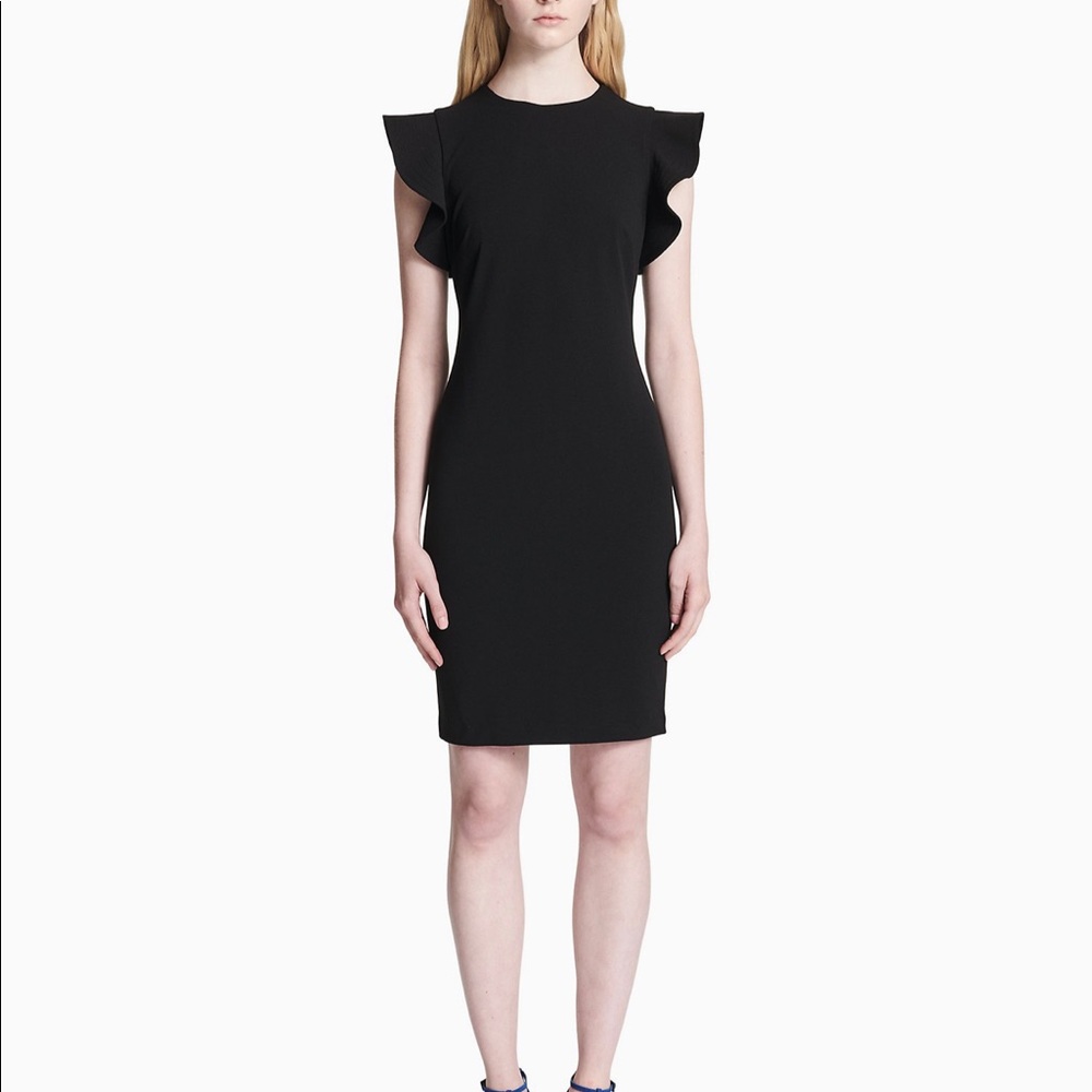 Calvin Klein Ruffle Sleeve Sheath Dress Black - 8